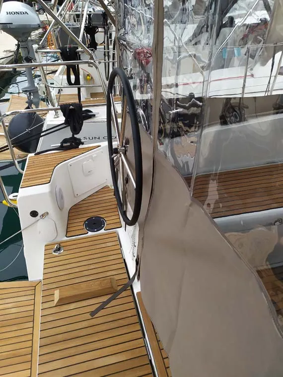 Deck of Bright Elli, a Jeanneau Sun Odyssey 380 sailboat at Trogir, Croatia
