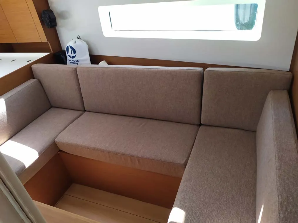 Salon of Bright Elli, a Jeanneau Sun Odyssey 380 sailboat at Trogir, Croatia