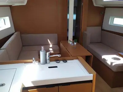 Salon of Bright Elli, a Jeanneau Sun Odyssey 380 sailboat at Trogir, Croatia