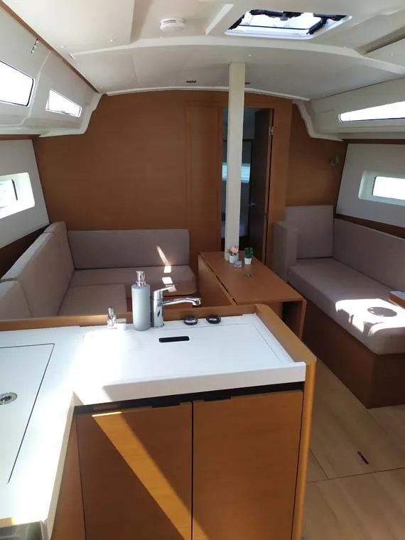 Salon of Bright Elli, a Jeanneau Sun Odyssey 380 sailboat at Trogir, Croatia