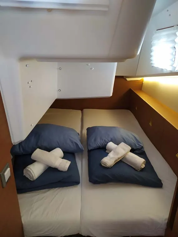 Cabin on Bright Elli, a Jeanneau Sun Odyssey 380 sailboat at Trogir, Croatia