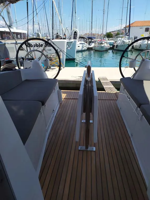 Cockpit of Bright Elli, a Jeanneau Sun Odyssey 380 sailboat at Trogir, Croatia