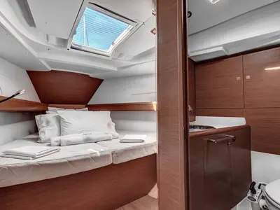 Cabin on Calypso, a Jeanneau Sun Odyssey 419 sailboat at Municipal Unit of Palairos, Greece