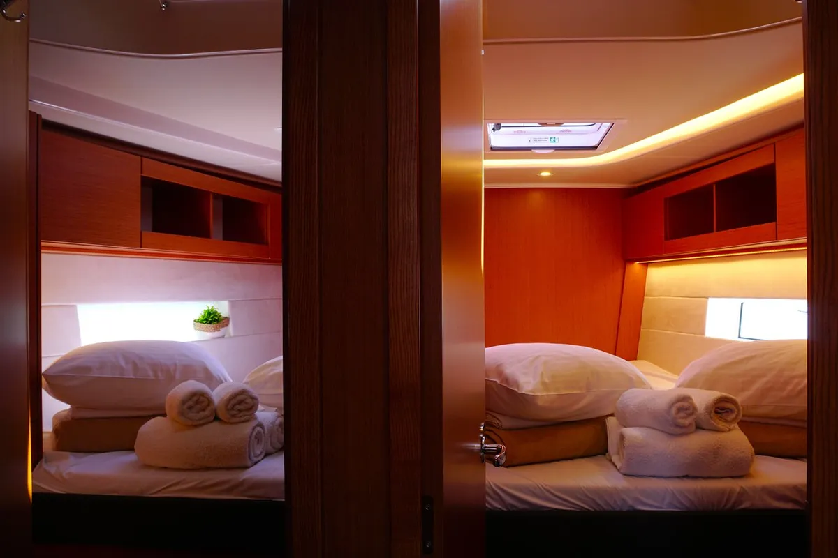Cabin on Moya One, a Bavaria C50 Style sailboat at Kontokali, Greece