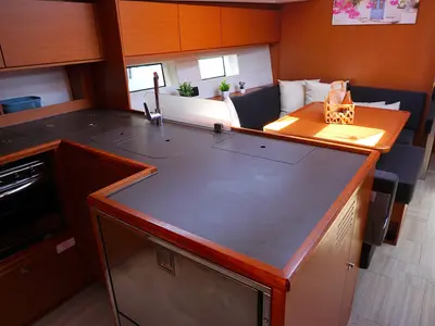 Galley of Moya One, a Bavaria C50 Style sailboat at Kontokali, Greece