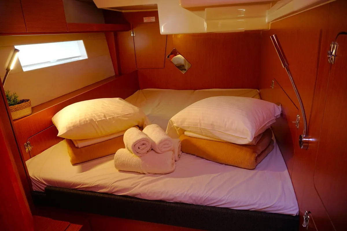 Cabin on Moya One, a Bavaria C50 Style sailboat at Kontokali, Greece