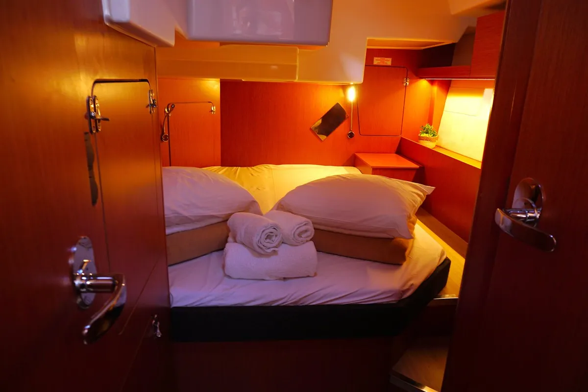 Cabin on Moya One, a Bavaria C50 Style sailboat at Kontokali, Greece