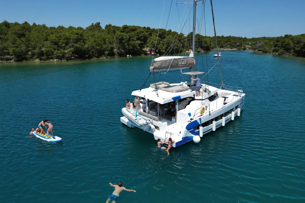 Exterior view of Bali Catspace, a catamaran at Seget Donji, Croatia