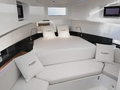 Cabin on Beluga, a De Antonio D36 motorboat at Ibiza, Spain