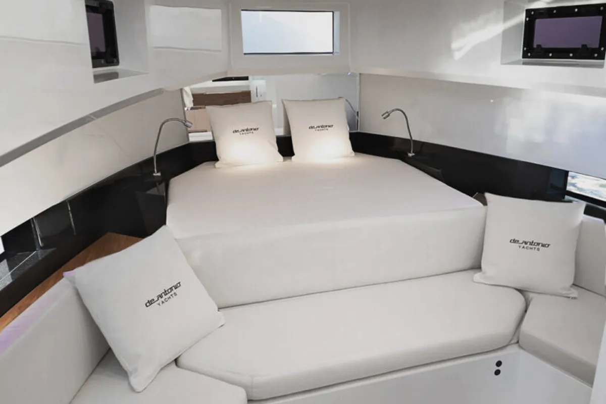 Cabin on Beluga, a De Antonio D36 motorboat at Ibiza, Spain