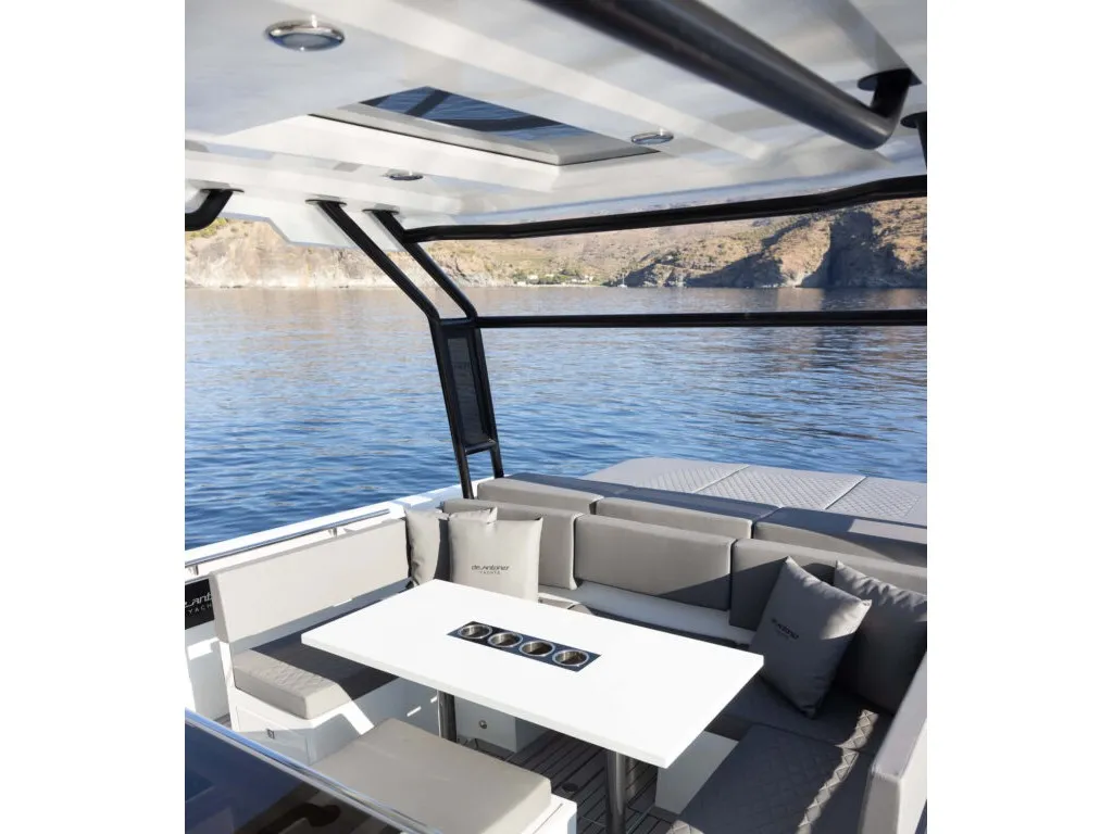 Deck of Beluga, a De Antonio D36 motorboat at Ibiza, Spain