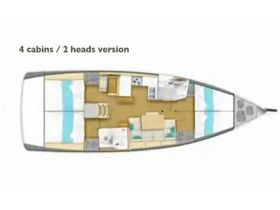 Floor plan of SALVA, a Jeanneau Sun Odyssey 440 sailboat at Šibenik, Croatia