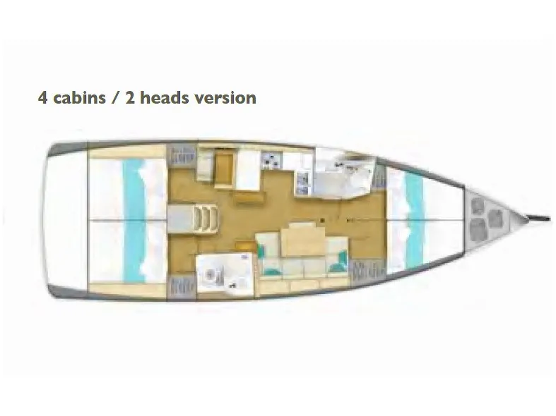 Floor plan of SALVA, a Jeanneau Sun Odyssey 440 sailboat at Šibenik, Croatia