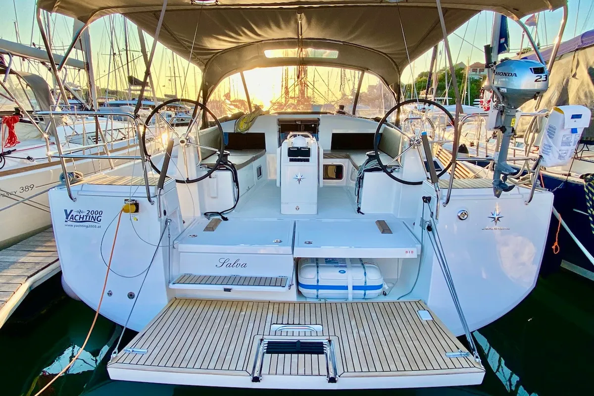 Deck of SALVA, a Jeanneau Sun Odyssey 440 sailboat at Šibenik, Croatia