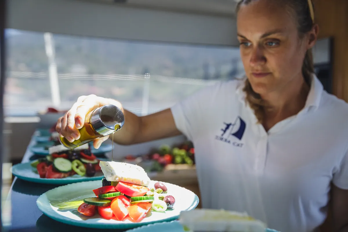 Zorba CAT Cabin 1, a Fountaine Pajot Eleuthera 60 catamaran at Aegina, Greece