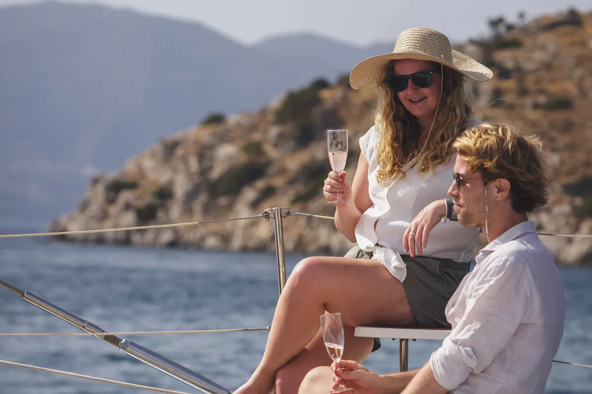 Deck of Zorba CAT Cabin 1, a Fountaine Pajot Eleuthera 60 catamaran at Aegina, Greece