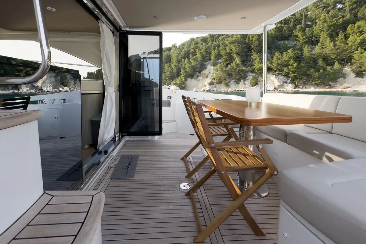 Deck of Be Happy, a Azimut 55 Fly motor yacht at Grad Kaštela, Croatia