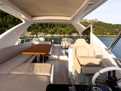 Cockpit of Be Happy, a Azimut 55 Fly motor yacht at Grad Kaštela, Croatia