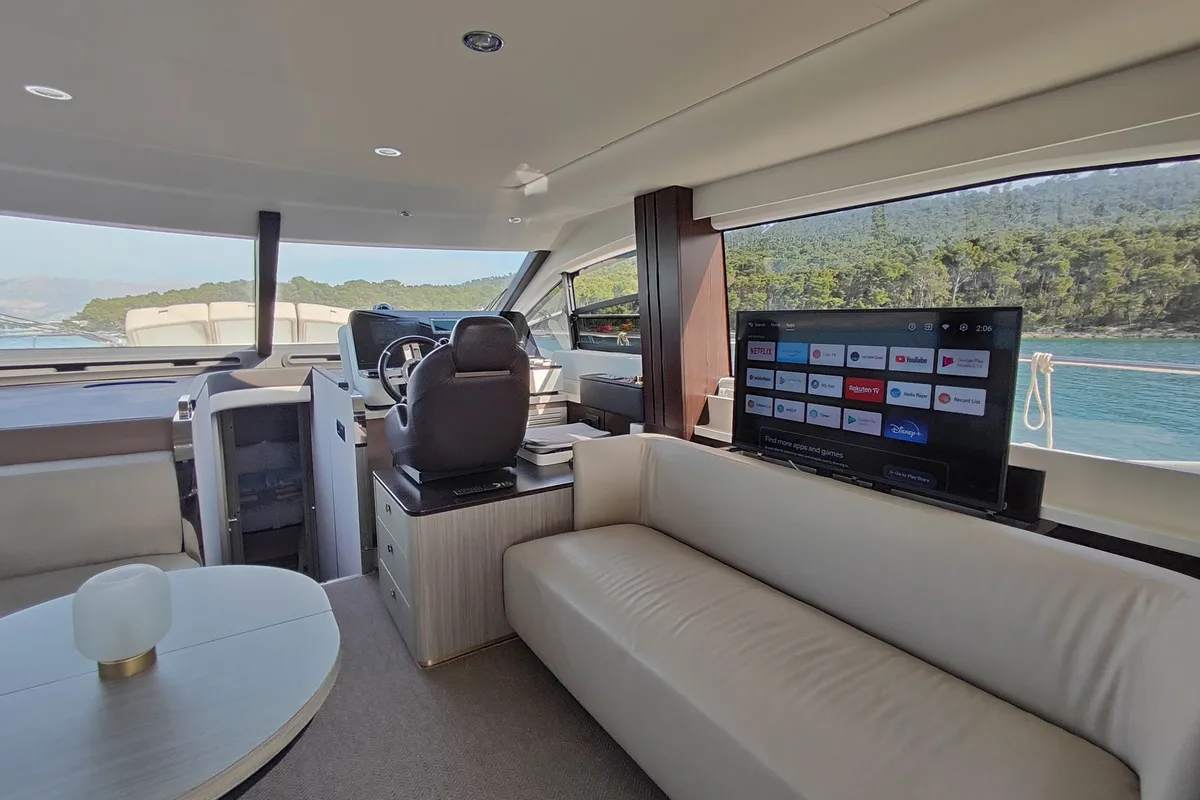Cockpit of Be Happy, a Azimut 55 Fly motor yacht at Grad Kaštela, Croatia