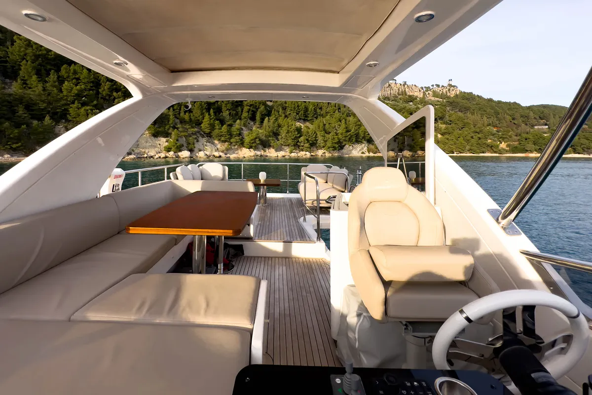 Deck of Be Happy, a Azimut 55 Fly motor yacht at Grad Kaštela, Croatia