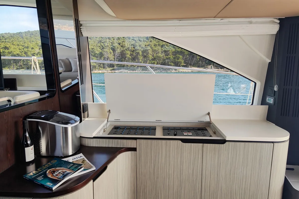 Galley of Be Happy, a Azimut 55 Fly motor yacht at Grad Kaštela, Croatia