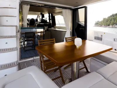 Deck of Be Happy, a Azimut 55 Fly motor yacht at Grad Kaštela, Croatia
