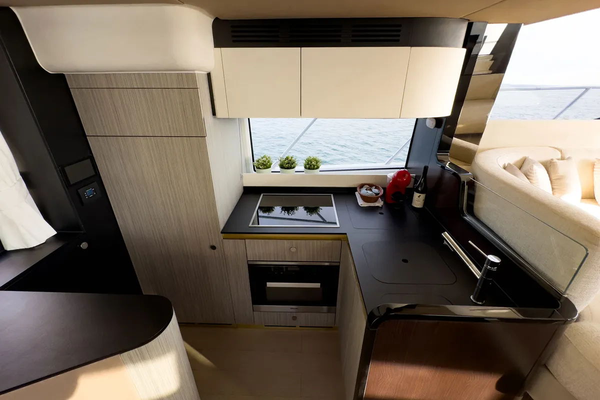 Galley of Be Happy, a Azimut 55 Fly motor yacht at Grad Kaštela, Croatia