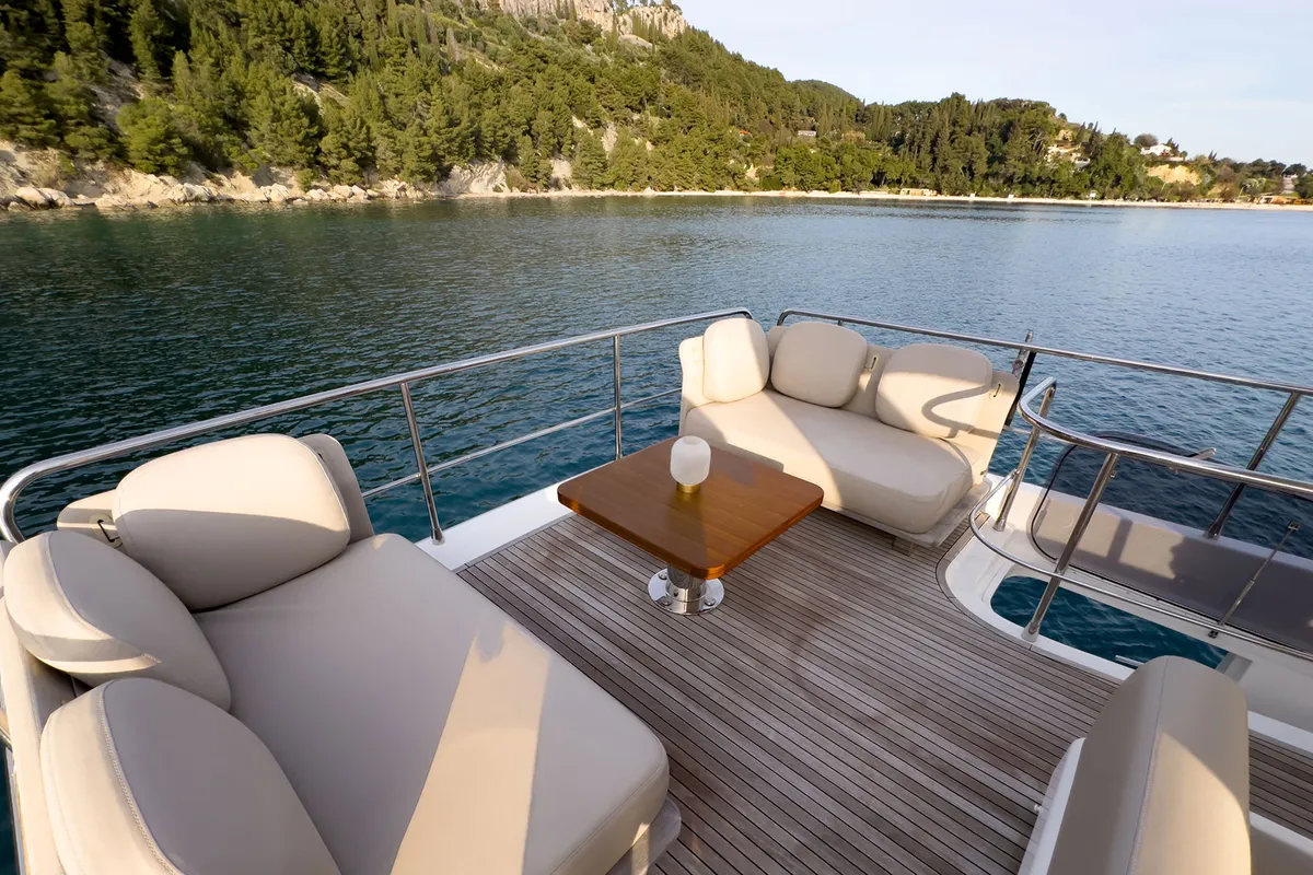 Deck of Be Happy, a Azimut 55 Fly motor yacht at Grad Kaštela, Croatia