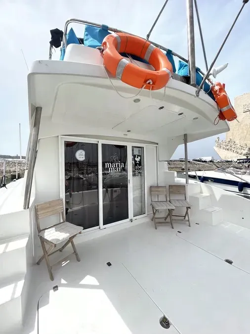 Deck of Xuxu, a Fountaine Pajot Highland 35 catamaran at Lisbon, Portugal
