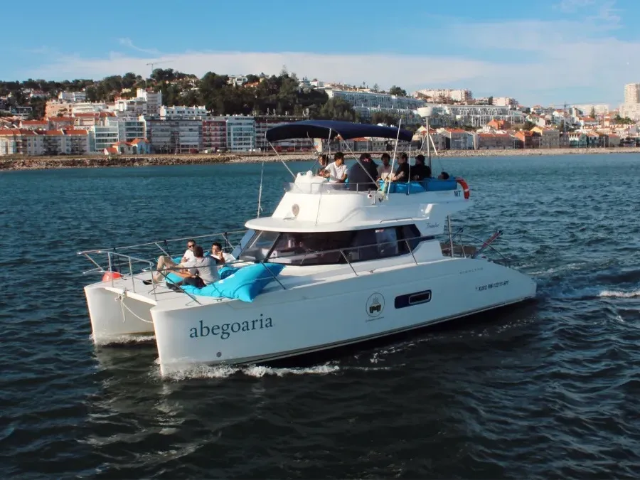Exterior view of Xuxu, a Fountaine Pajot Highland 35 catamaran at Lisbon, Portugal