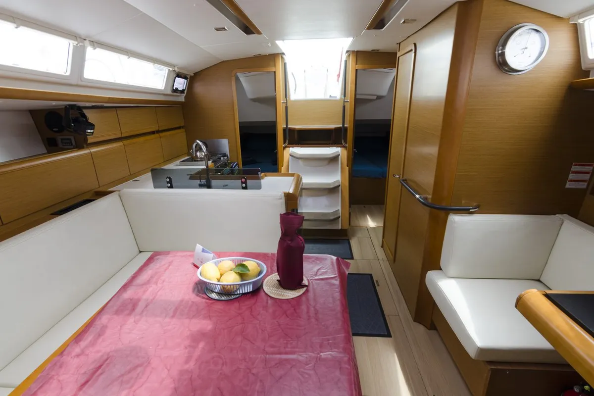 Salon of Cecile, a Jeanneau Sun Odyssey 409 sailboat at Procida, Italy