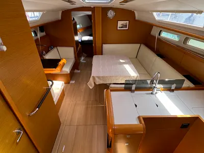 Salon of Cecile, a Jeanneau Sun Odyssey 409 sailboat at Procida, Italy