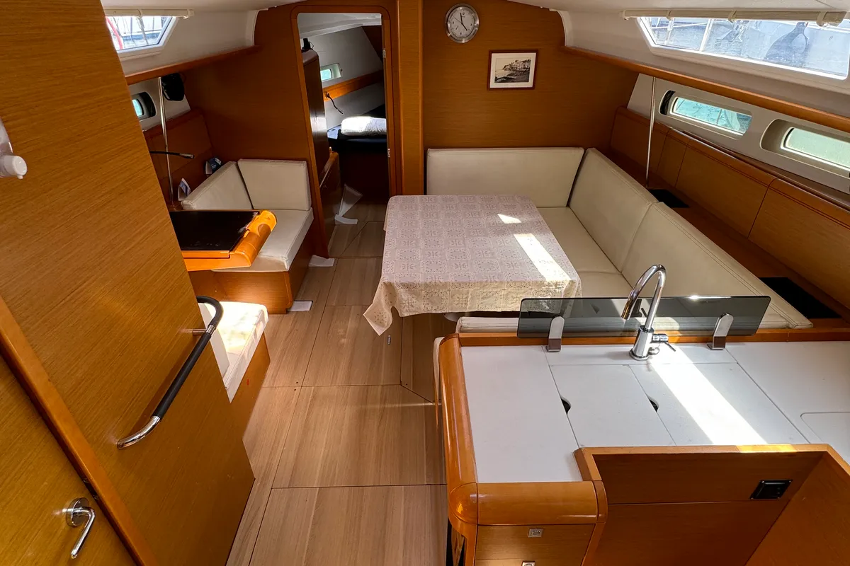 Salon of Cecile, a Jeanneau Sun Odyssey 409 sailboat at Procida, Italy