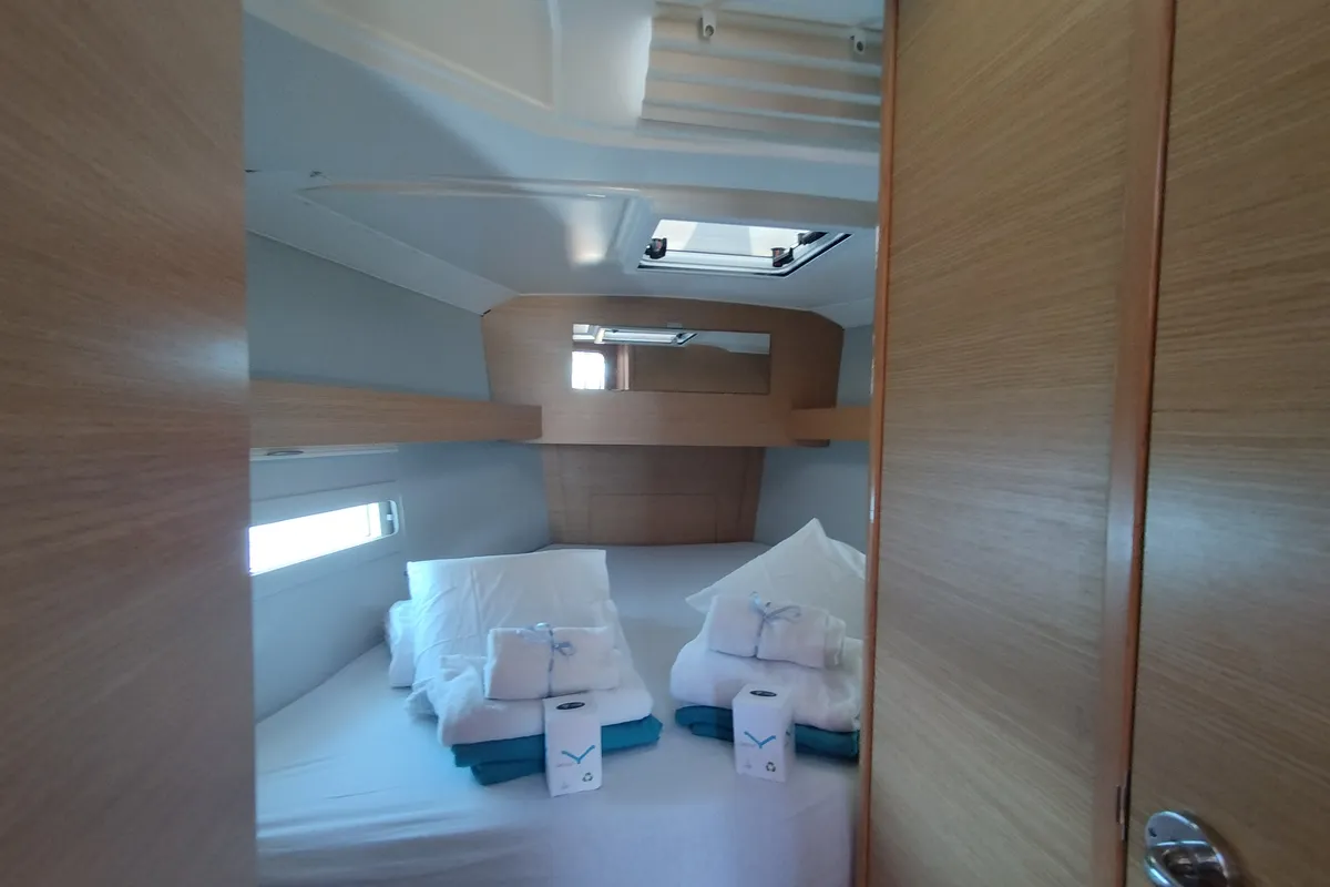 Cabin on Pixie, a Dufour 390 sailboat at Olbia, Italy