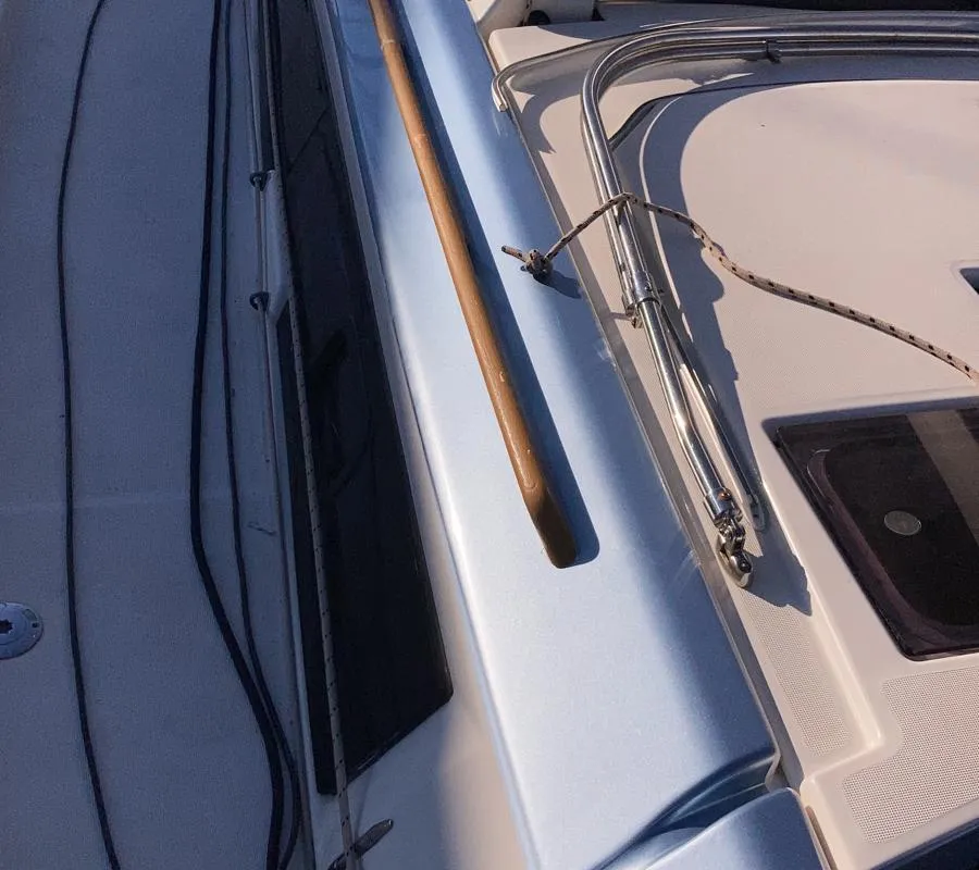 Deck of Pixie, a Dufour 390 sailboat at Olbia, Italy