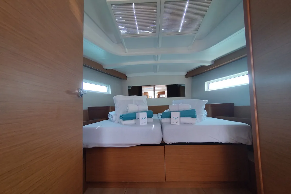 Cabin on Pixie, a Dufour 390 sailboat at Olbia, Italy