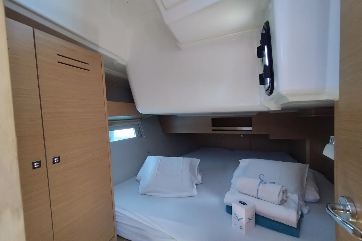 Cabin on Pixie, a Dufour 390 sailboat at Olbia, Italy
