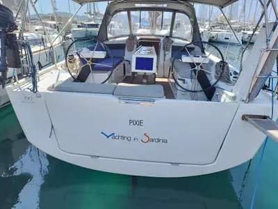 Cockpit of Pixie, a Dufour 390 sailboat at Olbia, Italy