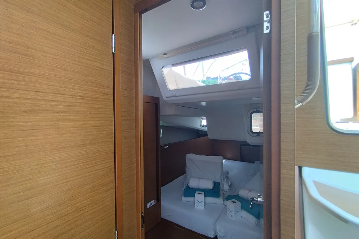 Cabin on Pixie, a Dufour 390 sailboat at Olbia, Italy