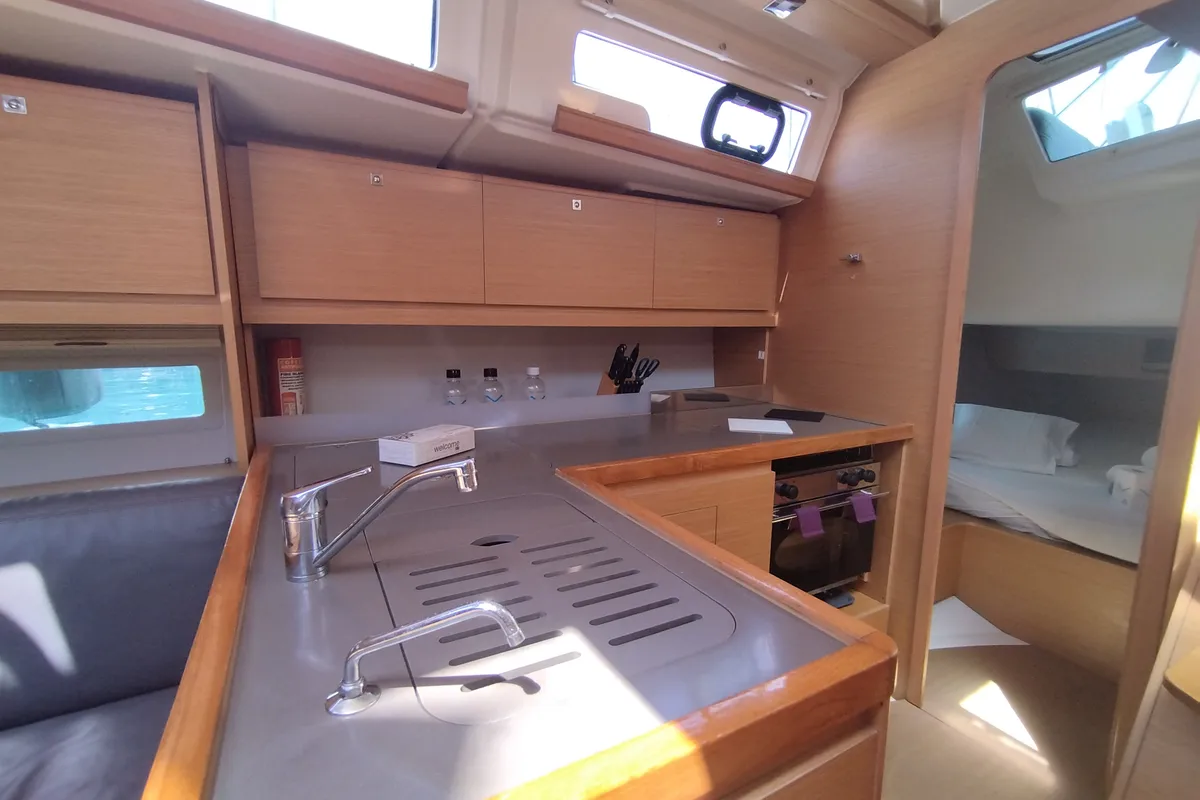 Galley of Pixie, a Dufour 390 sailboat at Olbia, Italy