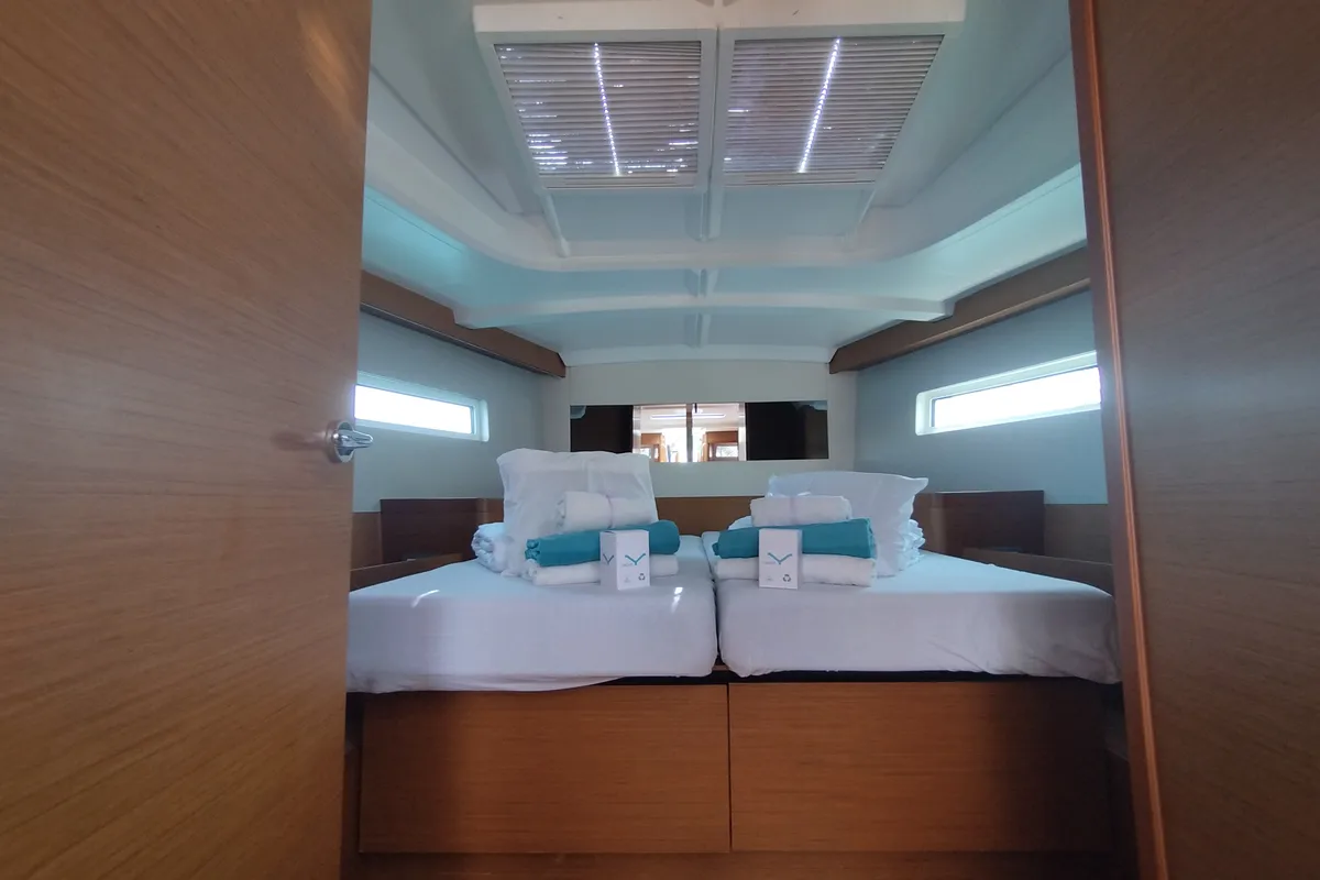 Cabin on Pixie, a Dufour 390 sailboat at Olbia, Italy