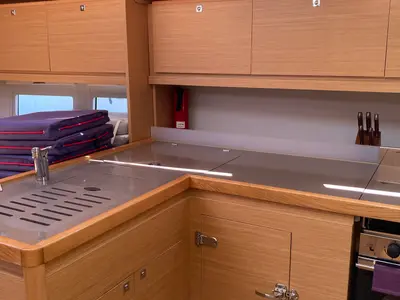 Galley of Pixie, a Dufour 390 sailboat at Olbia, Italy
