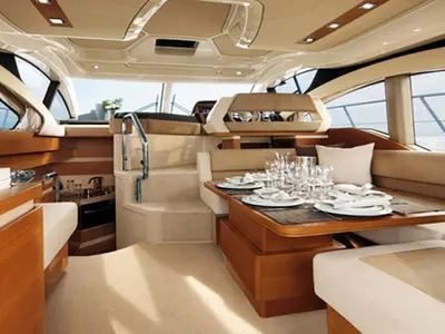 Salon of Alma Libre II, a Azimut 46 motorboat at Lefkada, Greece
