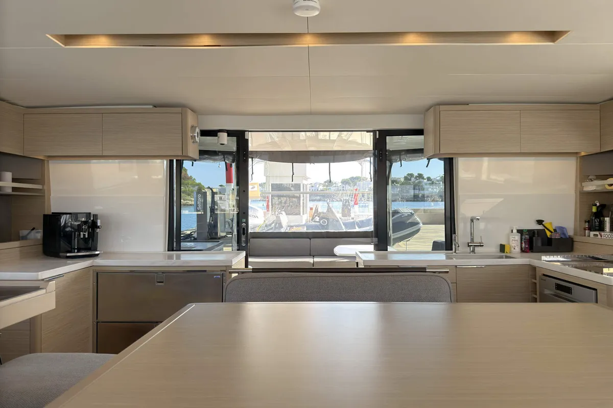 Salon of Selanja, a Lagoon 51 OW catamaran at Palma de Mallorca, Spain