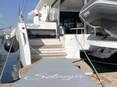 Deck of Selanja, a Lagoon 51 OW catamaran at Palma de Mallorca, Spain