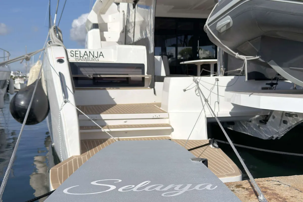 Deck of Selanja, a Lagoon 51 OW catamaran at Palma de Mallorca, Spain