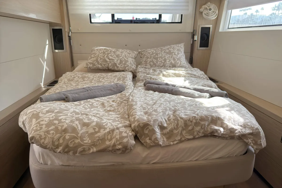 Cabin on Selanja, a Lagoon 51 OW catamaran at Palma de Mallorca, Spain