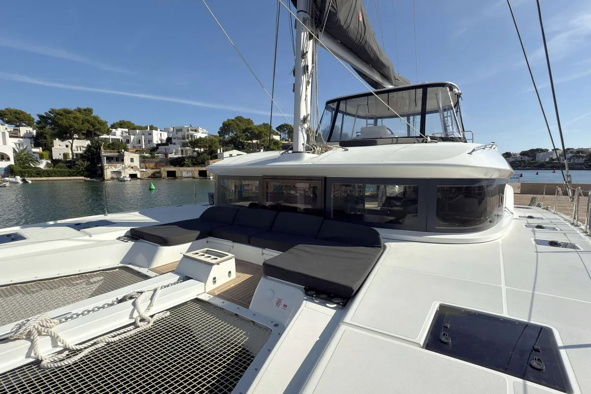 Deck of Selanja, a Lagoon 51 OW catamaran at Palma de Mallorca, Spain