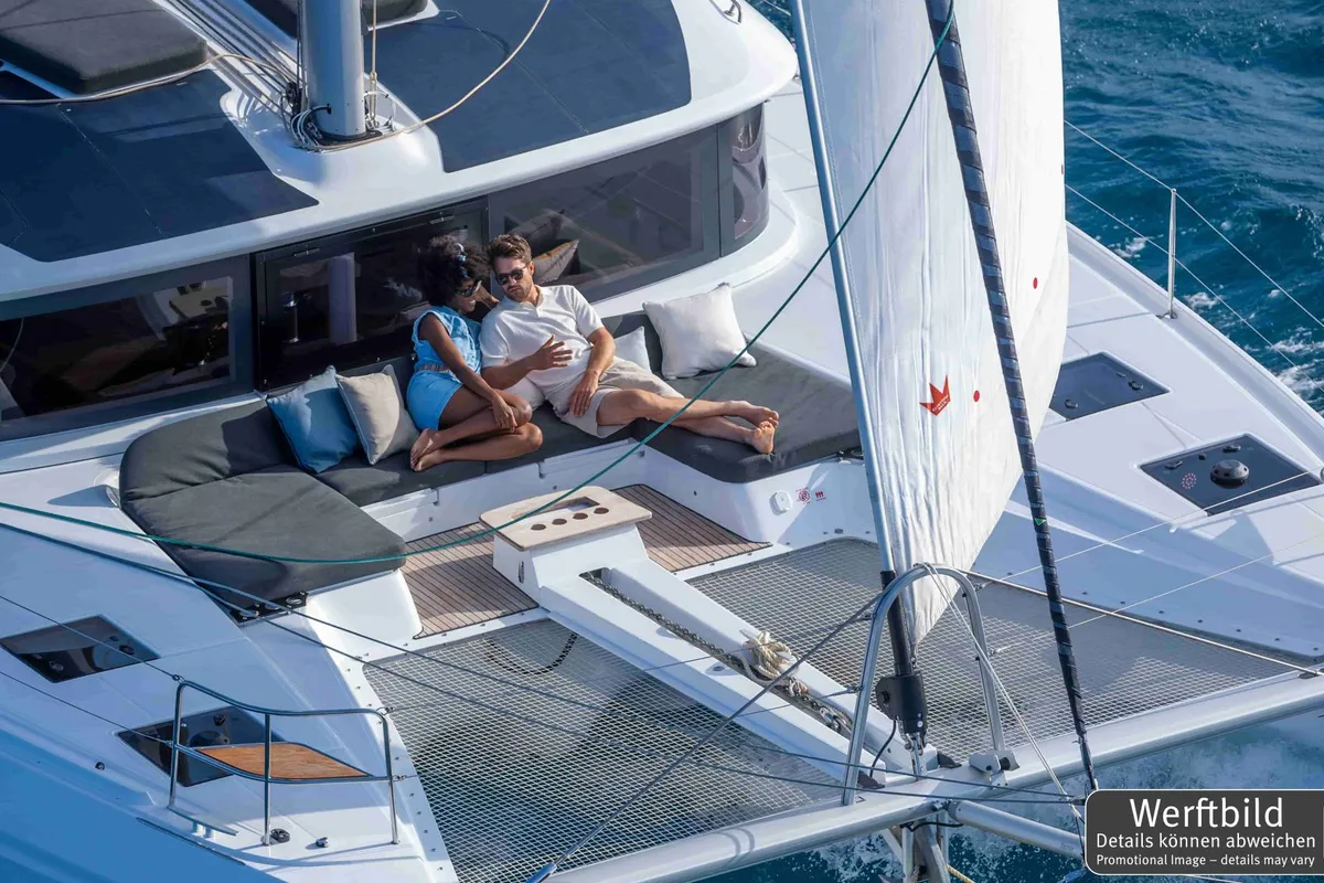 Deck of Selanja, a Lagoon 51 OW catamaran at Palma de Mallorca, Spain