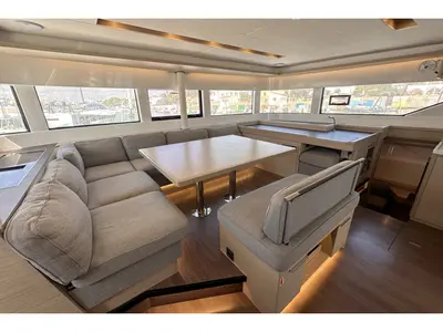 Salon of Selanja, a Lagoon 51 OW catamaran at Palma de Mallorca, Spain